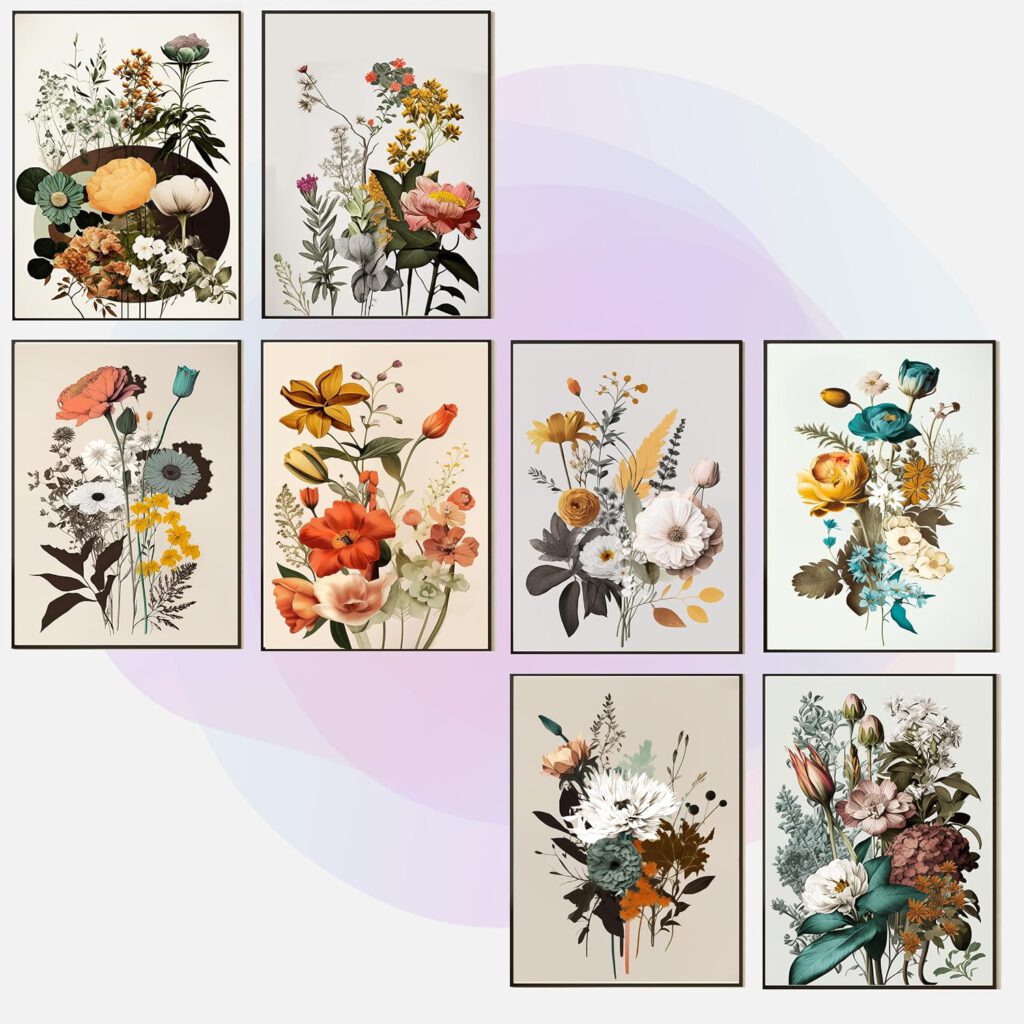 Art-Deco Poster-Set – A4 · Blumenmuster