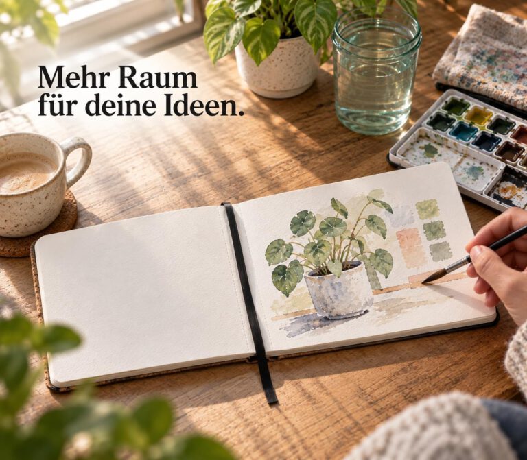 Aquarell einer Pflanze im aufgeschlagenen Skizzenbuch